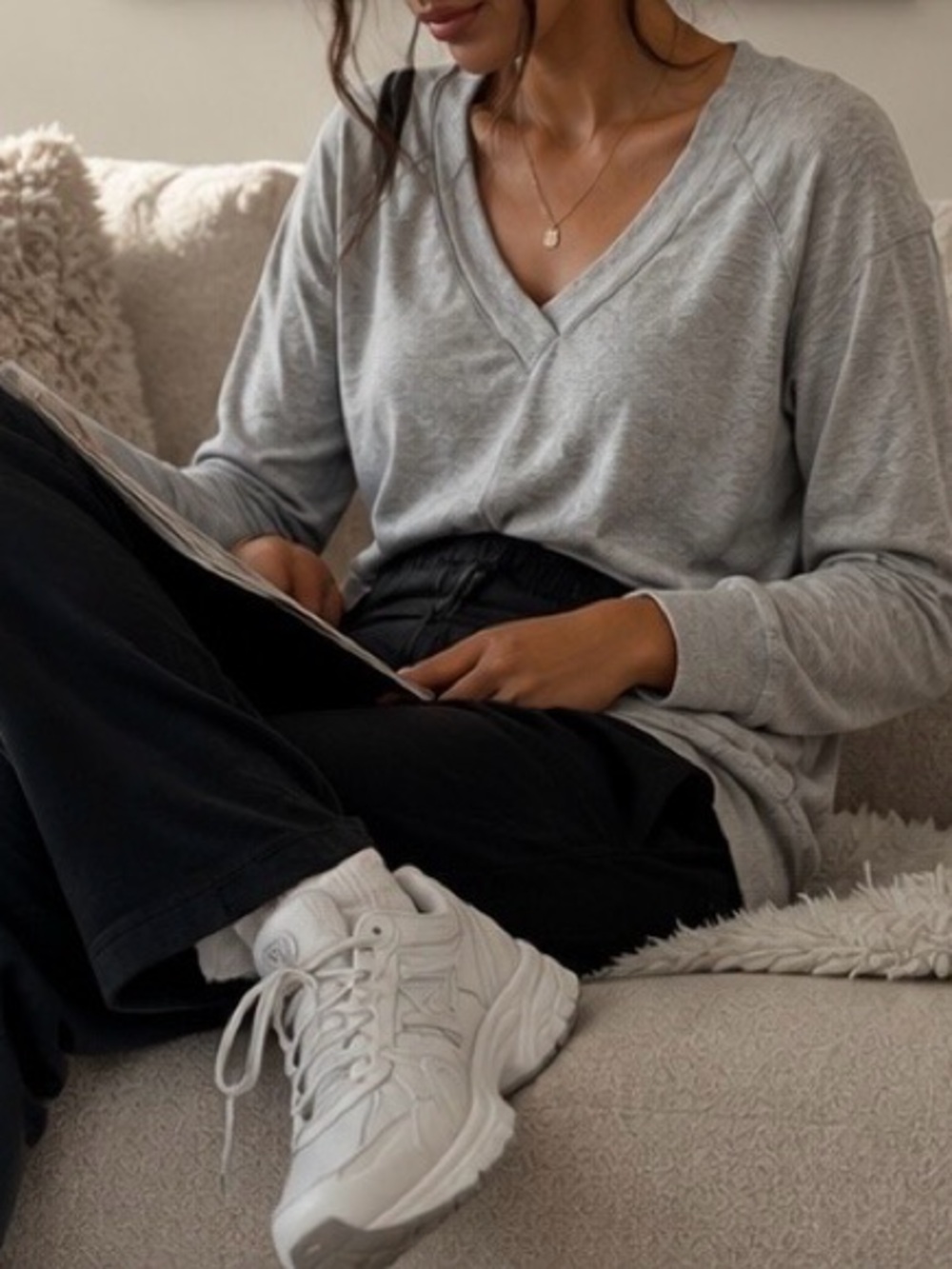 LAmade Heather Gray Ribbed V-Neck Top